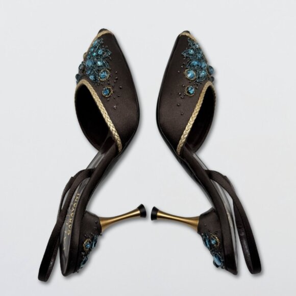 Valentino Garavani Jeweled Heels Crystal Embellishments Peep Toe Black EU 36.5 - Picture 3 of 16